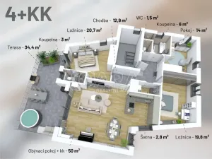 Pronájem bytu 4+kk, Praha - Hloubětín, Mandloňová, 174 m2