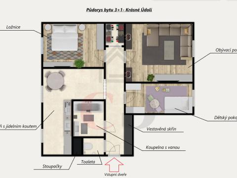 Prodej bytu 3+1, Krásné Údolí, 81 m2