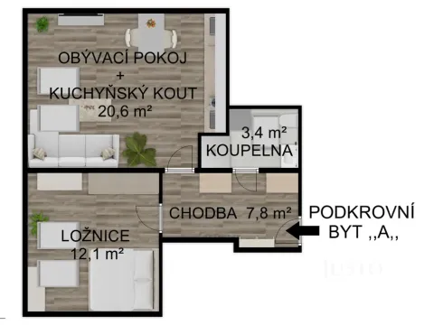 Pronájem bytu 2+kk, Bechyně, Soukenická, 44 m2